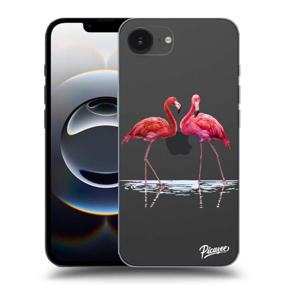 Picasee silikónový prehľadný obal pre Apple iPhone 16e - Flamingos pár