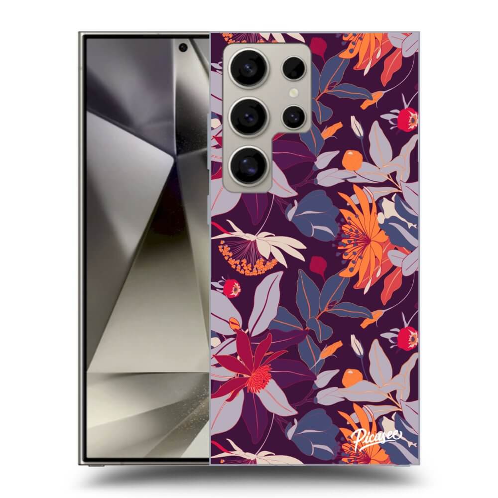 Picasee silikónový prehľadný obal pre Samsung Galaxy S25 Ultra 5G - Purple Leaf
