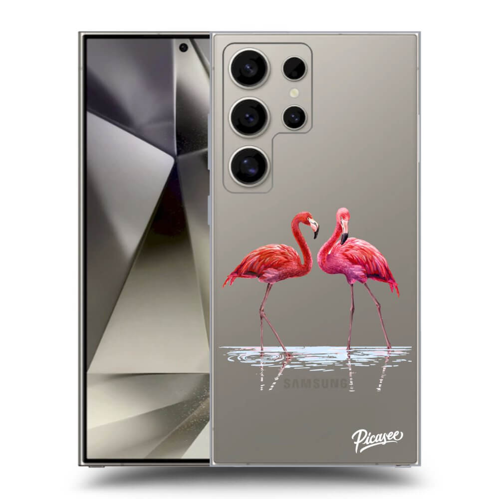 Picasee silikónový prehľadný obal pre Samsung Galaxy S25 Ultra 5G - Flamingos pár