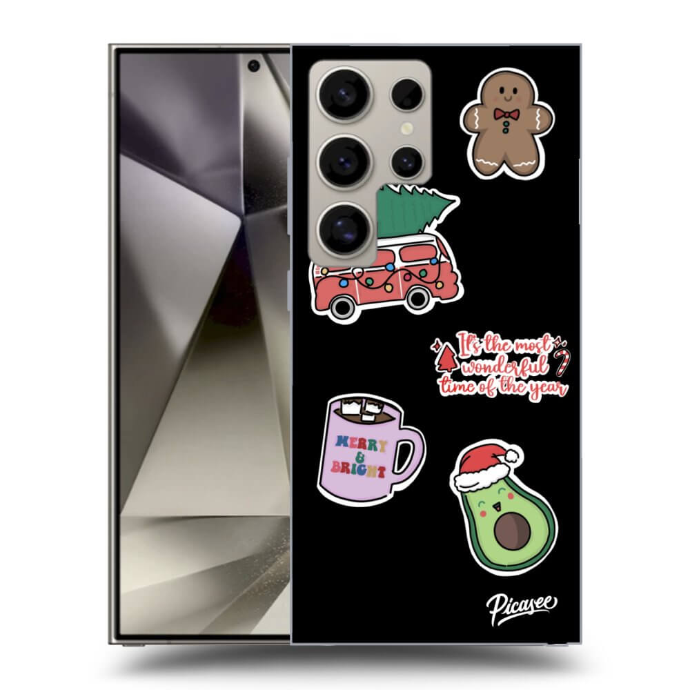 Picasee silikónový čierny obal pre Samsung Galaxy S25 Ultra 5G - Christmas Stickers