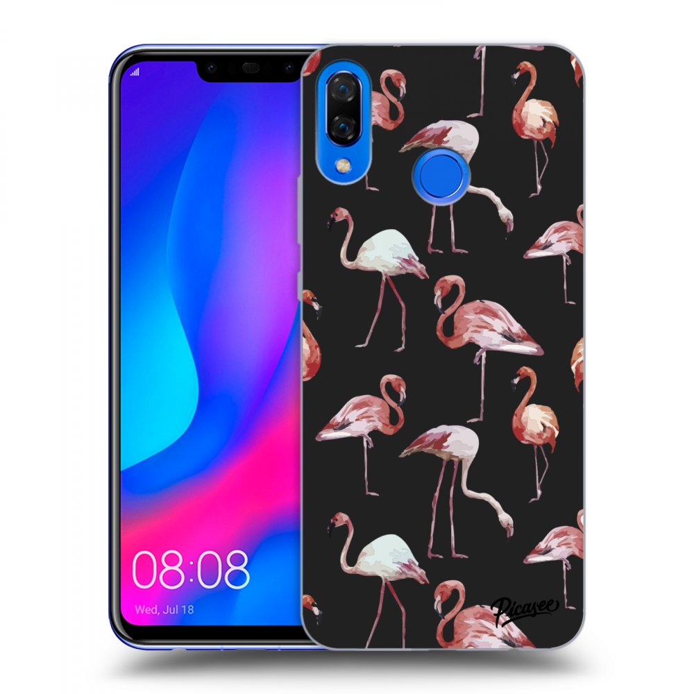 Picasee silikónový čierny obal pre Huawei Nova 3 - Flamingos