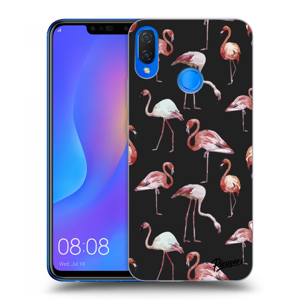 Picasee silikónový čierny obal pre Huawei Nova 3i - Flamingos