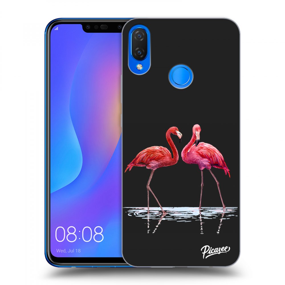 Picasee silikónový čierny obal pre Huawei Nova 3i - Flamingos couple