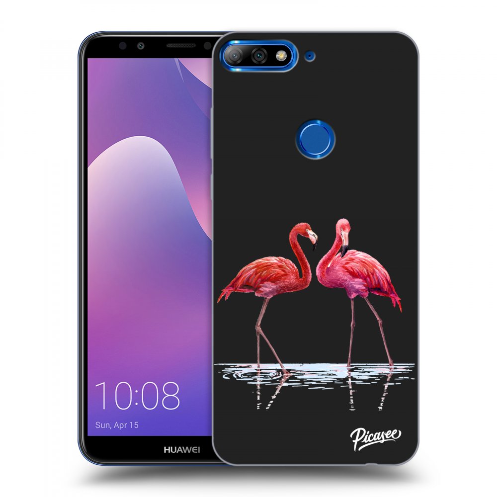 Picasee silikónový čierny obal pre Huawei Y7 Prime (2018) - Flamingos couple