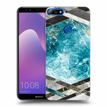 Picasee silikónový prehľadný obal pre Huawei Y7 Prime (2018) - Blue geometry