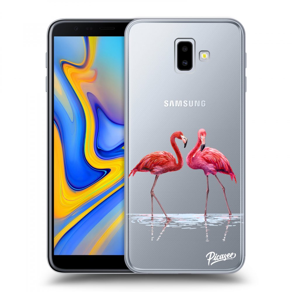 Picasee silikónový prehľadný obal pre Samsung Galaxy J6+ J610F - Flamingos couple