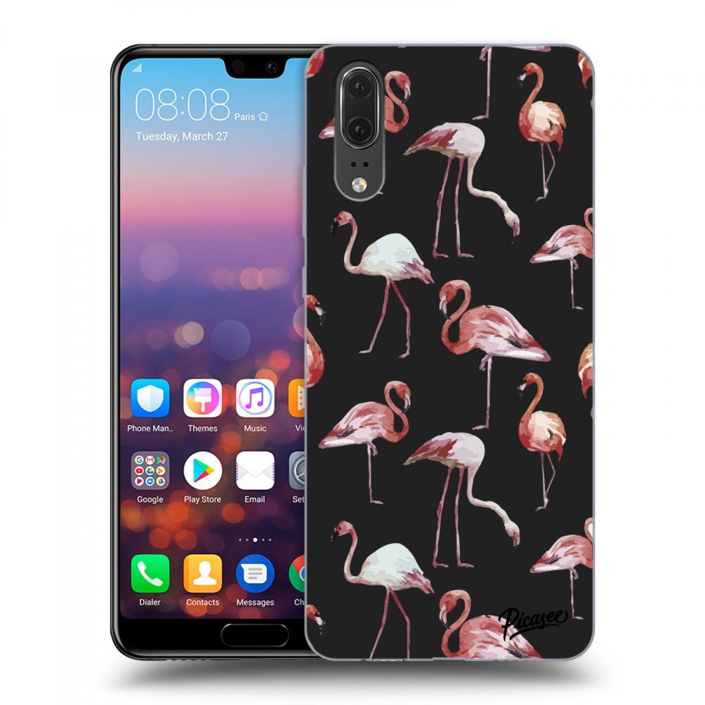 Picasee silikónový čierny obal pre Huawei P20 - Flamingos