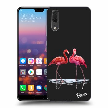 Picasee silikónový čierny obal pre Huawei P20 - Flamingos couple