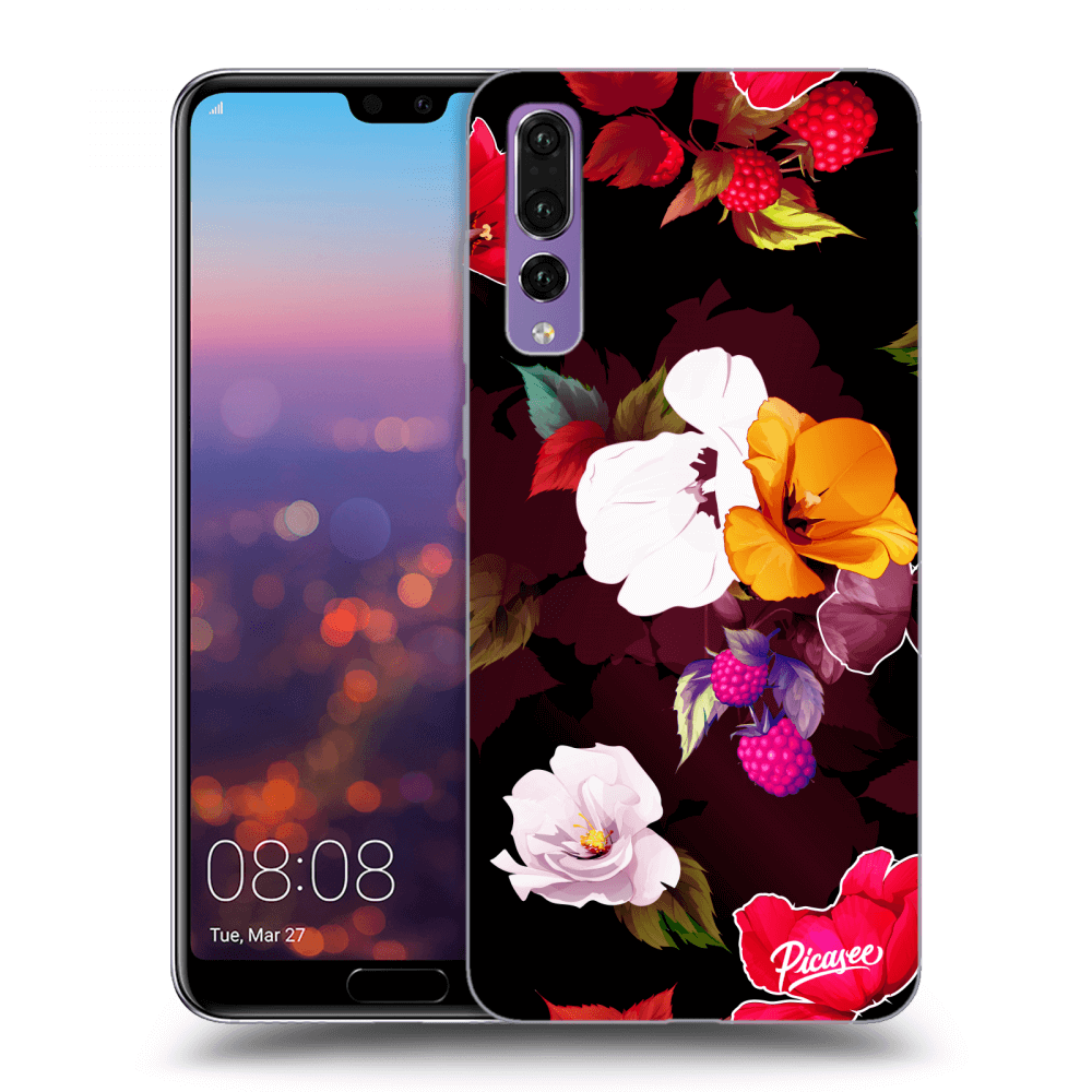 Picasee silikónový čierny obal pre Huawei P20 Pro - Flowers and Berries