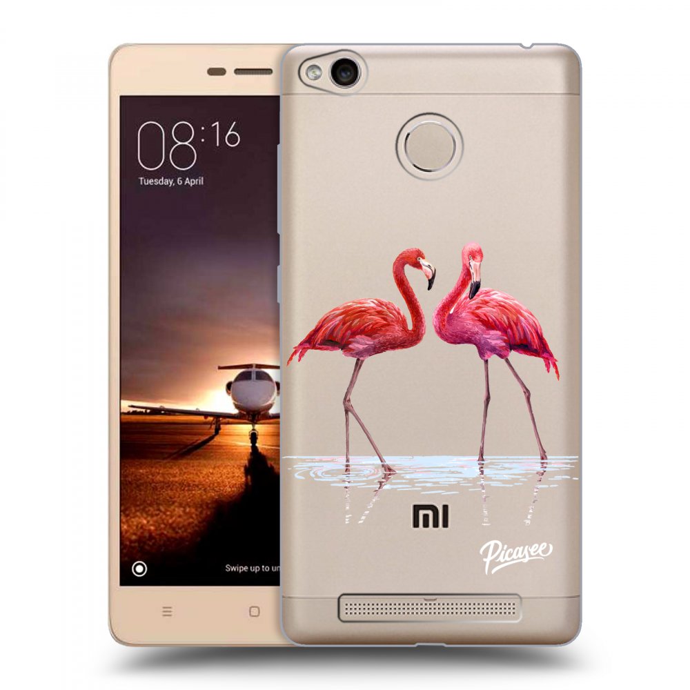 Picasee silikónový prehľadný obal pre Xiaomi Redmi 3s, 3 Pro - Flamingos couple