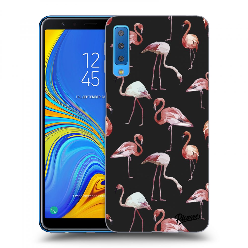 Picasee silikónový čierny obal pre Samsung Galaxy A7 2018 A750F - Flamingos