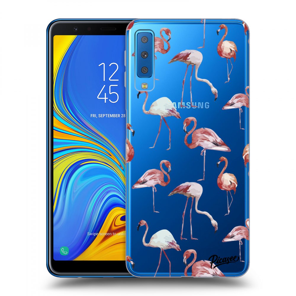 Picasee silikónový prehľadný obal pre Samsung Galaxy A7 2018 A750F - Flamingos