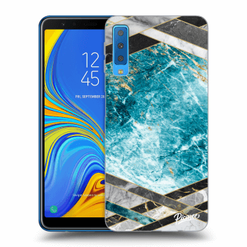 Picasee silikónový čierny obal pre Samsung Galaxy A7 2018 A750F - Blue geometry