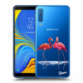 Picasee silikónový prehľadný obal pre Samsung Galaxy A7 2018 A750F - Flamingos couple