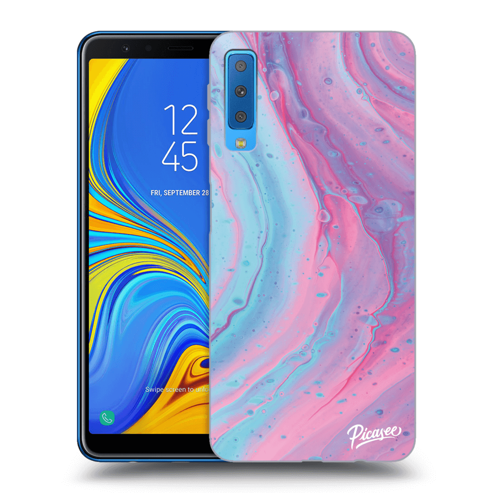 Picasee silikónový čierny obal pre Samsung Galaxy A7 2018 A750F - Pink liquid