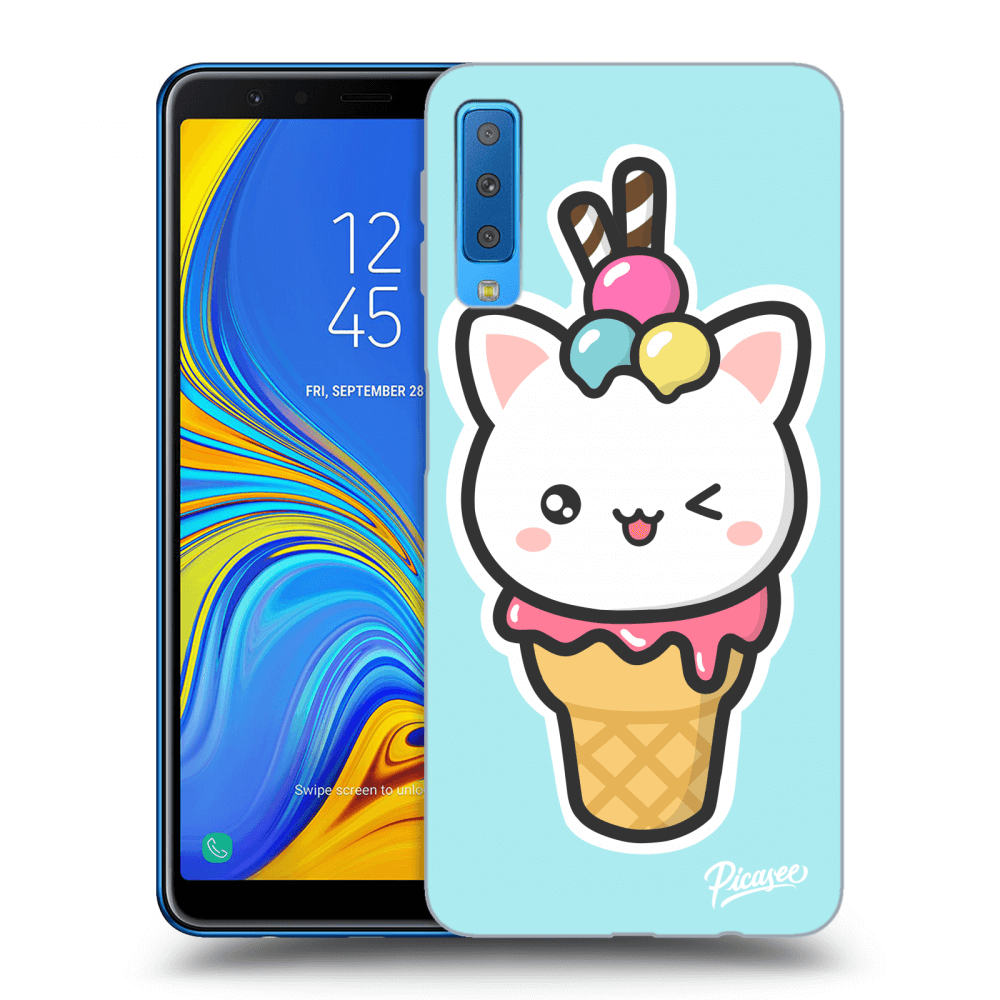 Picasee silikónový prehľadný obal pre Samsung Galaxy A7 2018 A750F - Ice Cream Cat