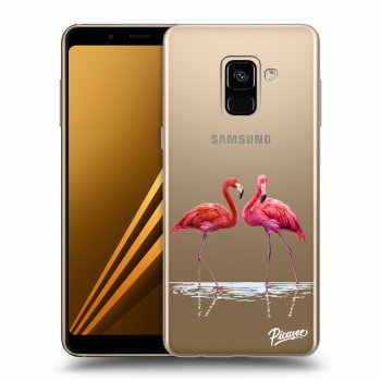 Picasee silikónový prehľadný obal pre Samsung Galaxy A8 2018 A530F - Flamingos couple