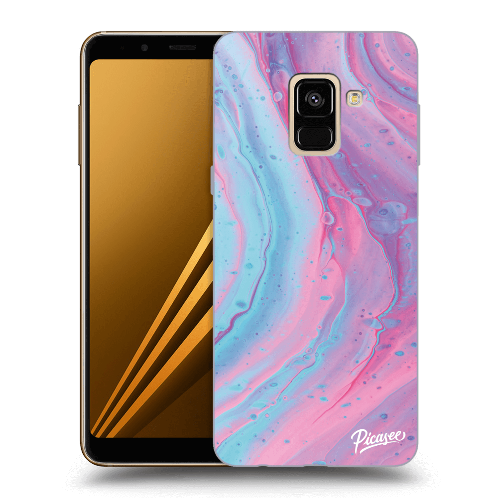 Picasee silikónový čierny obal pre Samsung Galaxy A8 2018 A530F - Pink liquid