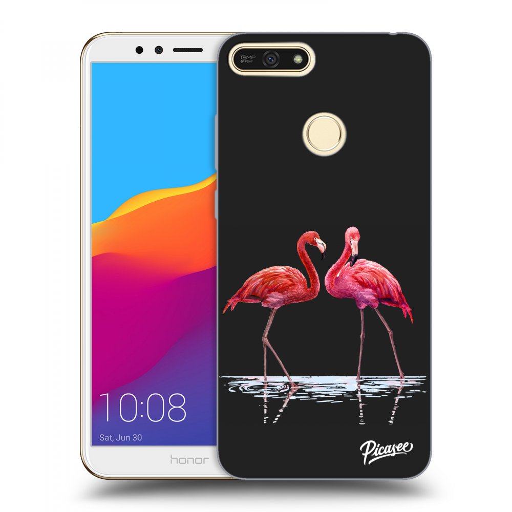 Picasee silikónový čierny obal pre Honor 7A - Flamingos couple