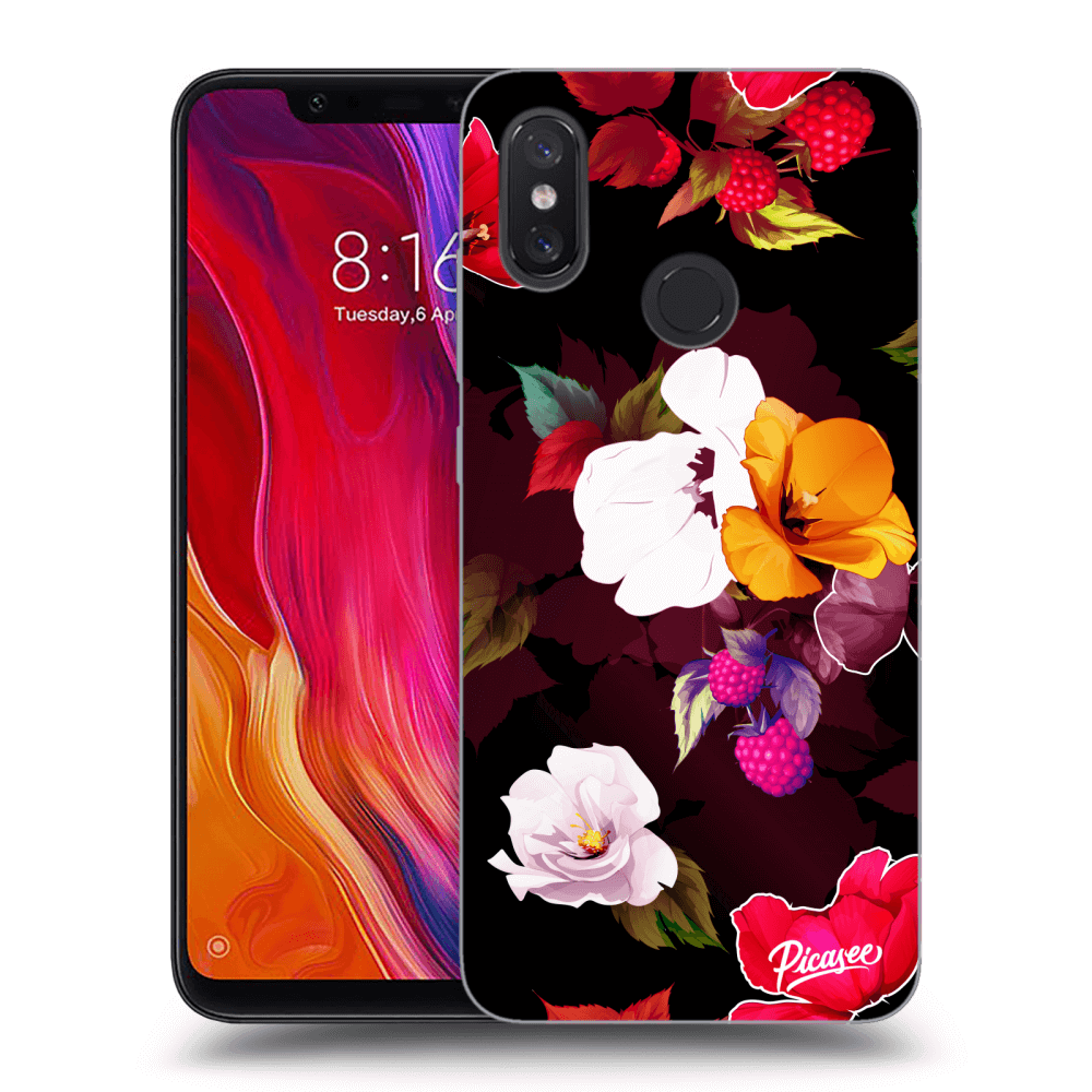Picasee silikónový čierny obal pre Xiaomi Mi 8 - Flowers and Berries