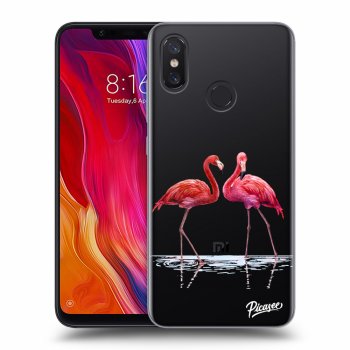 Picasee silikónový prehľadný obal pre Xiaomi Mi 8 - Flamingos couple