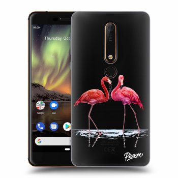 Picasee silikónový prehľadný obal pre Nokia 6.1 - Flamingos couple
