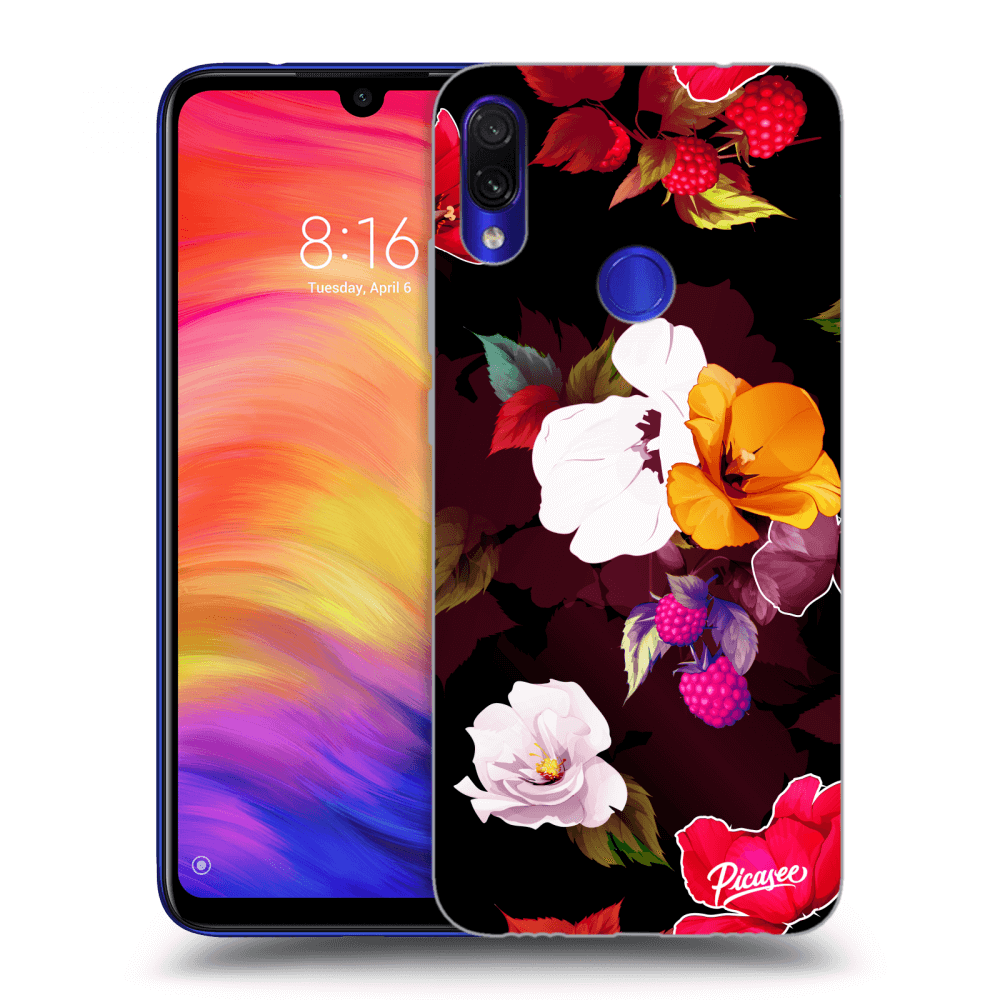 Picasee silikónový čierny obal pre Xiaomi Redmi Note 7 - Flowers and Berries
