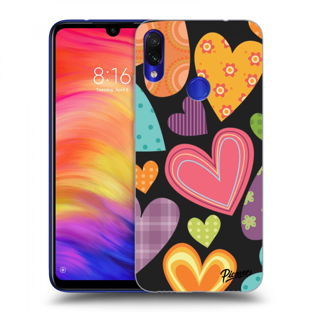 Picasee silikónový čierny obal pre Xiaomi Redmi Note 7 - Colored heart