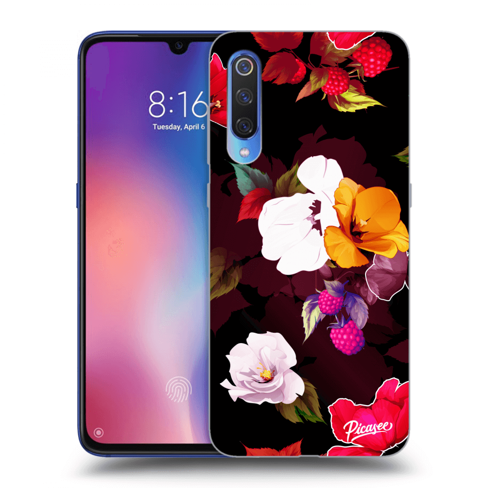 Picasee silikónový čierny obal pre Xiaomi Mi 9 - Flowers and Berries