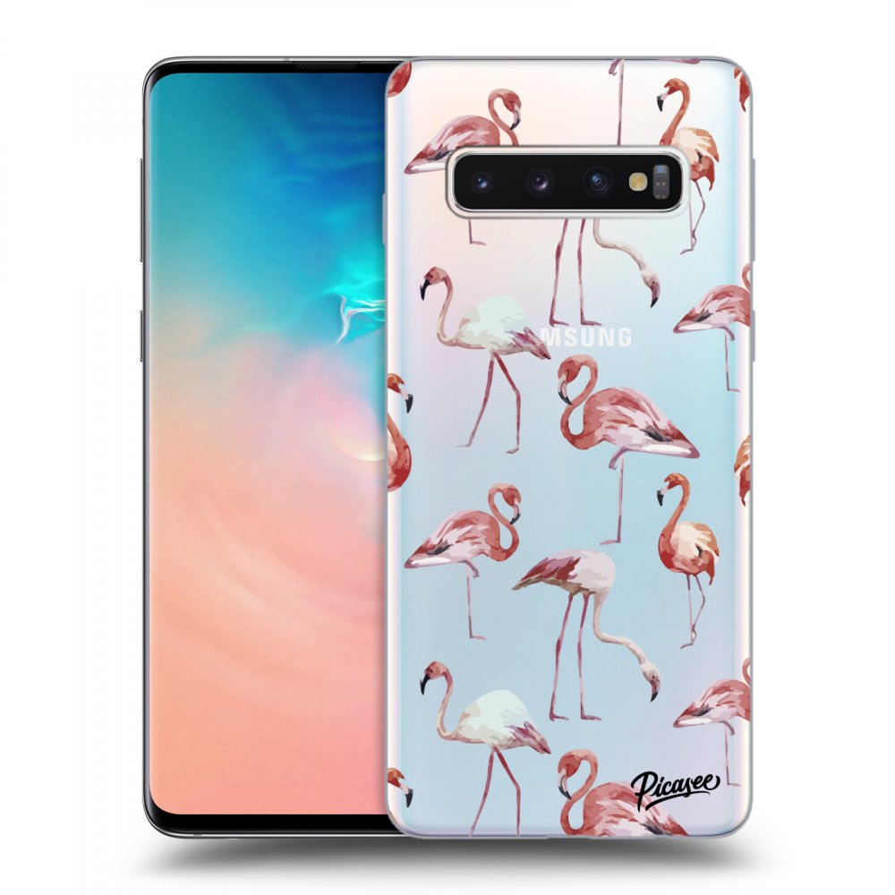 Picasee silikónový prehľadný obal pre Samsung Galaxy S10 G973 - Flamingos