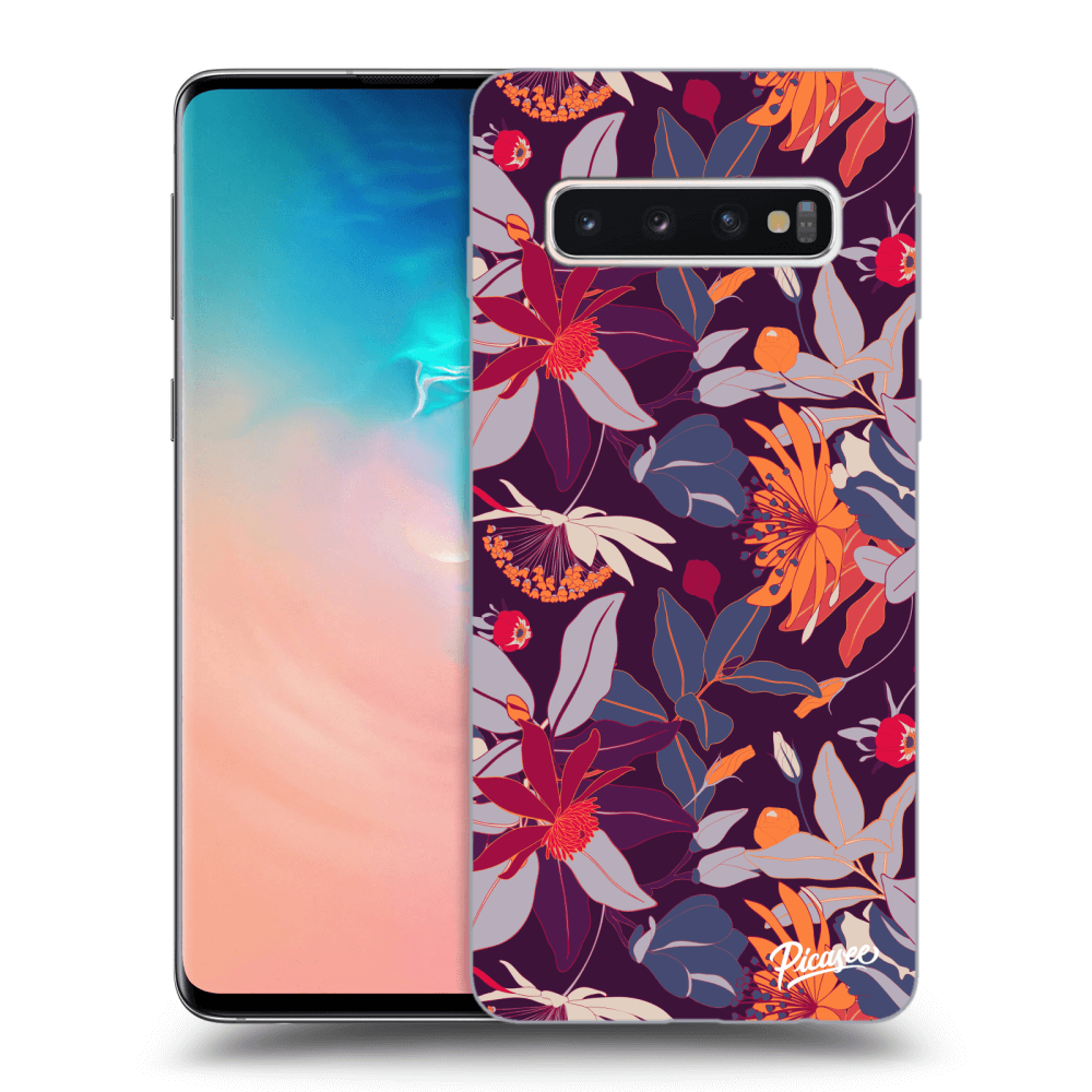 Picasee silikónový čierny obal pre Samsung Galaxy S10 G973 - Purple Leaf