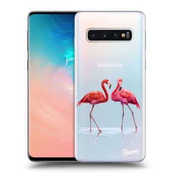 Picasee silikónový prehľadný obal pre Samsung Galaxy S10 G973 - Flamingos couple