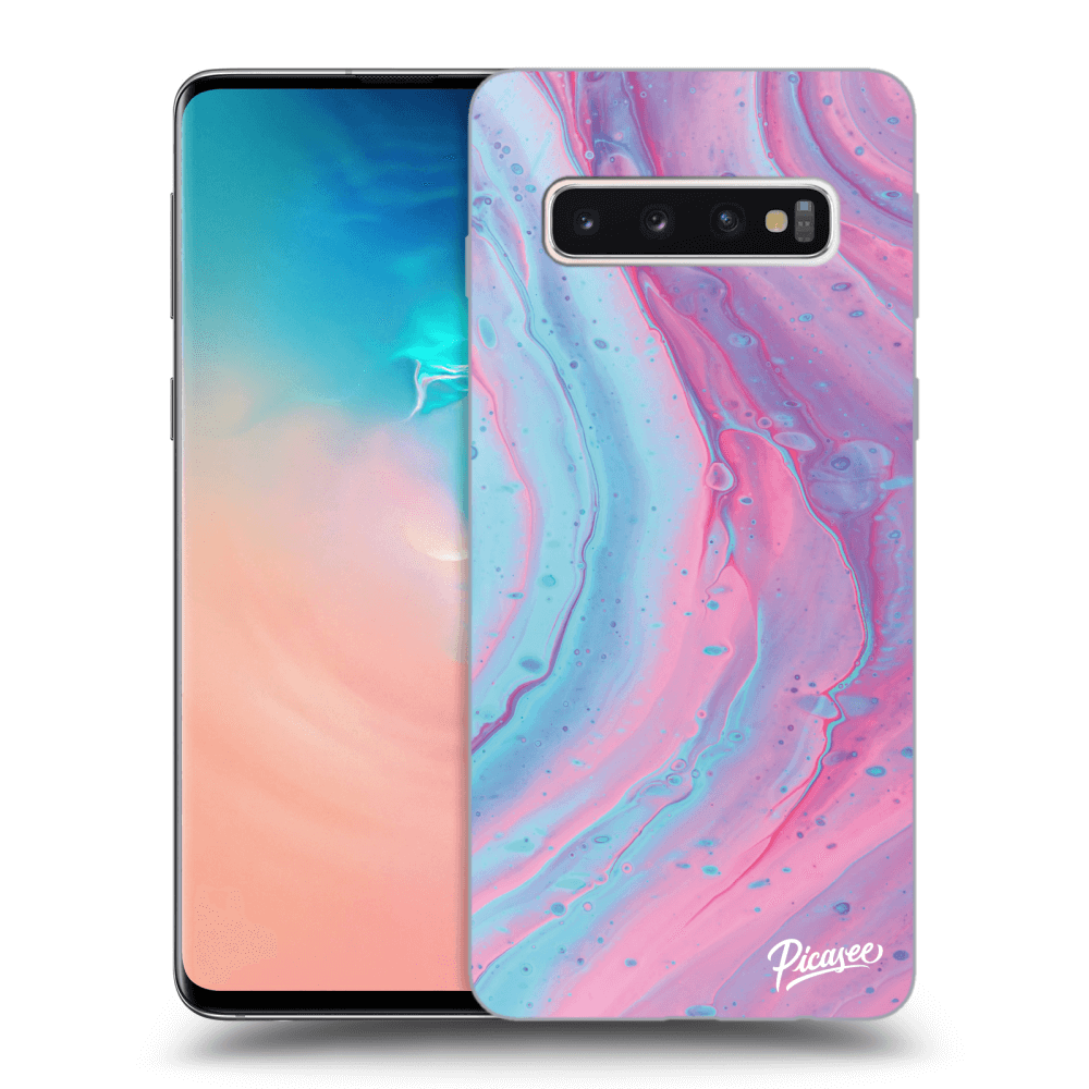 Picasee silikónový čierny obal pre Samsung Galaxy S10 G973 - Pink liquid