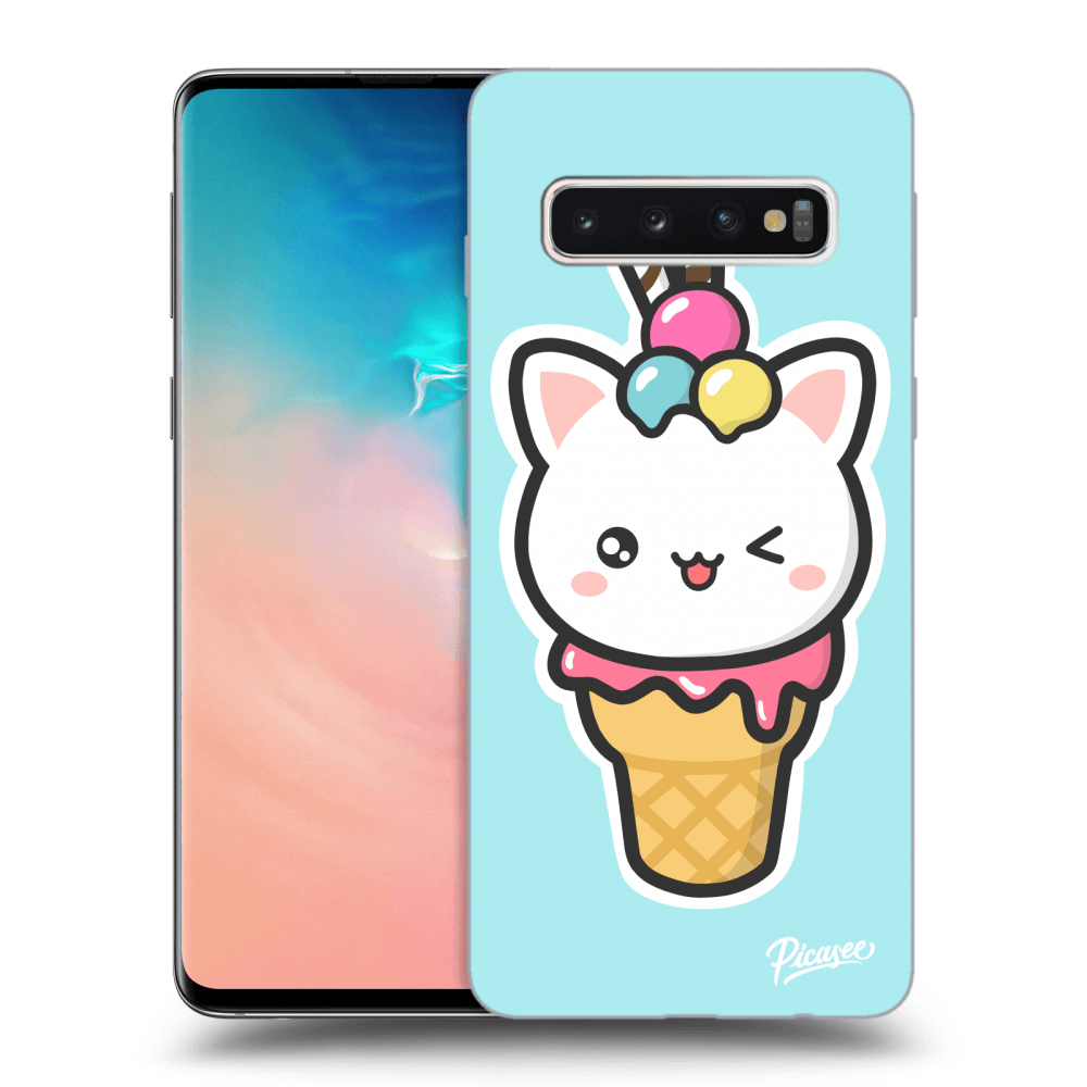 Picasee silikónový čierny obal pre Samsung Galaxy S10 G973 - Ice Cream Cat