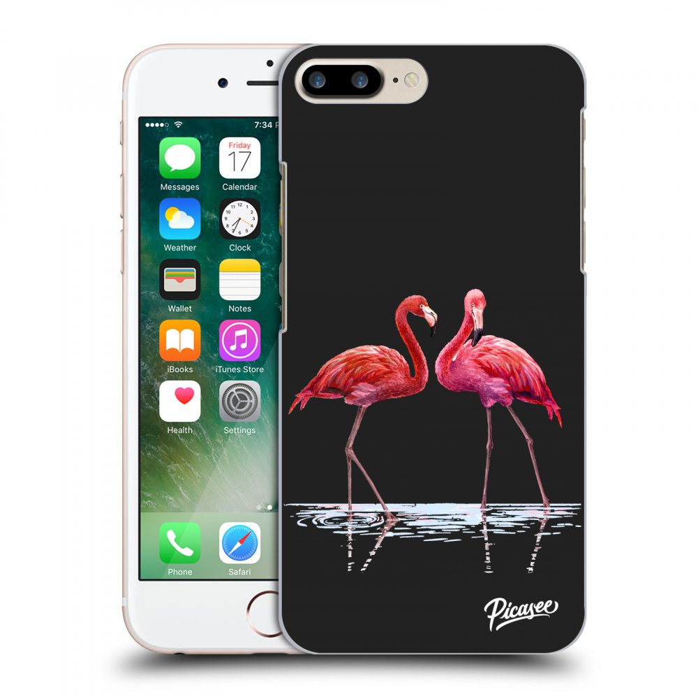 Picasee silikónový čierny obal pre Apple iPhone 8 Plus - Flamingos couple