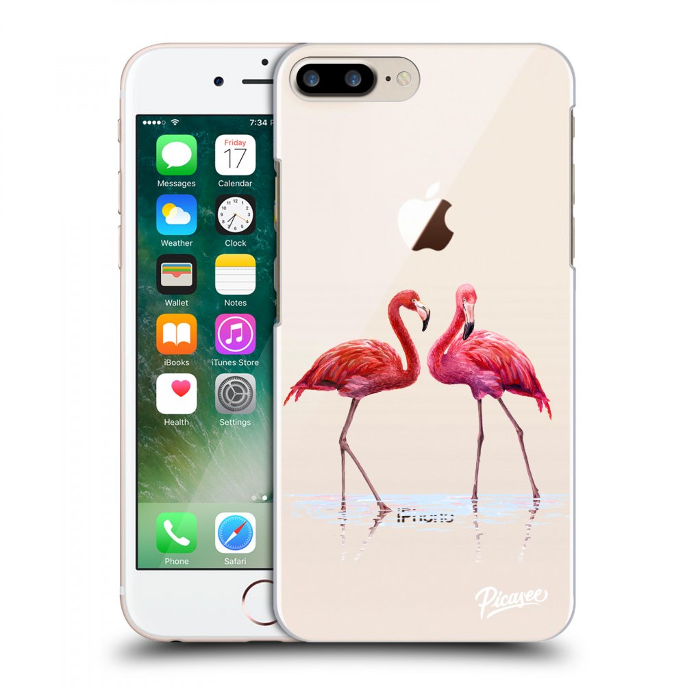 Picasee silikónový prehľadný obal pre Apple iPhone 8 Plus - Flamingos couple
