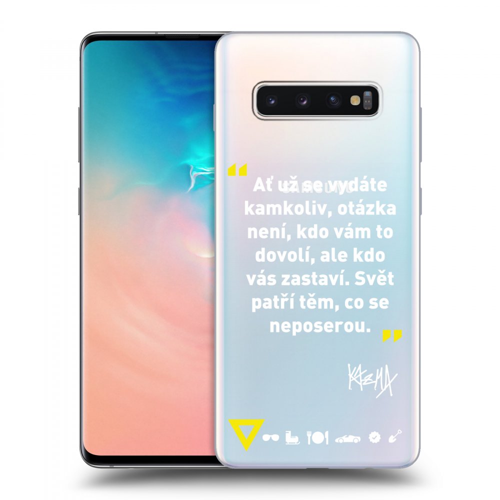 Picasee silikónový prehľadný obal pre Samsung Galaxy S10 Plus G975 - Kazma - SVĚT PATŘÍ TĚM, CO SE NEPOSEROU