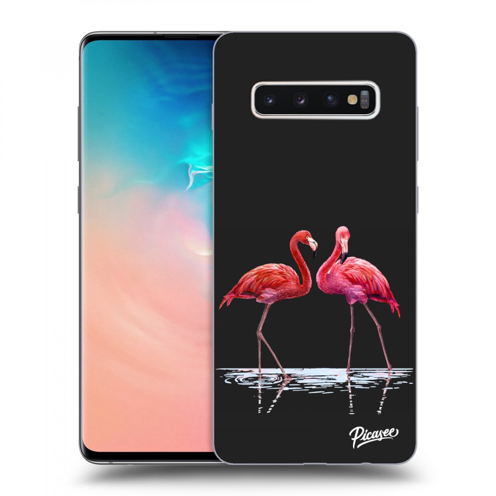 Picasee silikónový čierny obal pre Samsung Galaxy S10 Plus G975 - Flamingos couple