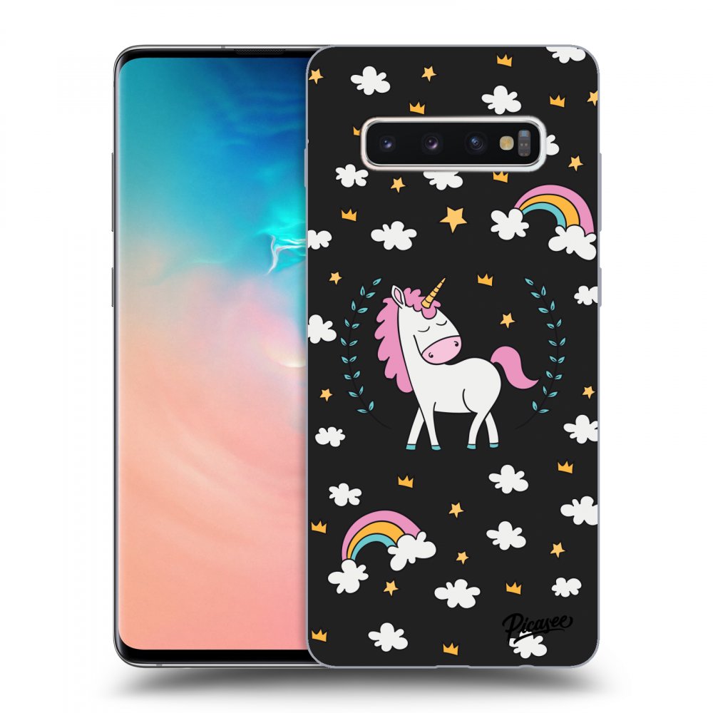 Picasee silikónový čierny obal pre Samsung Galaxy S10 Plus G975 - Unicorn star heaven