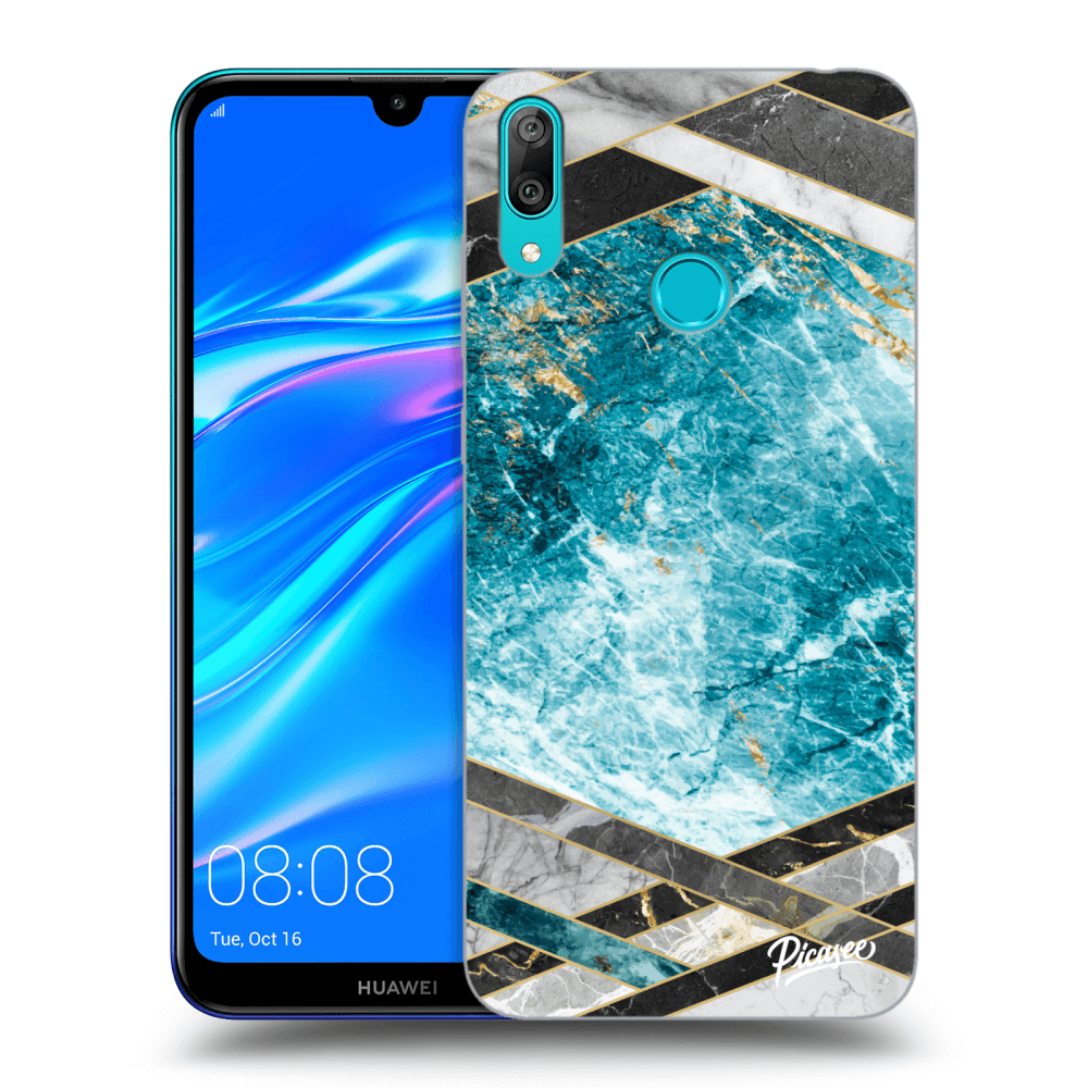 Picasee silikónový prehľadný obal pre Huawei Y7 2019 - Blue geometry