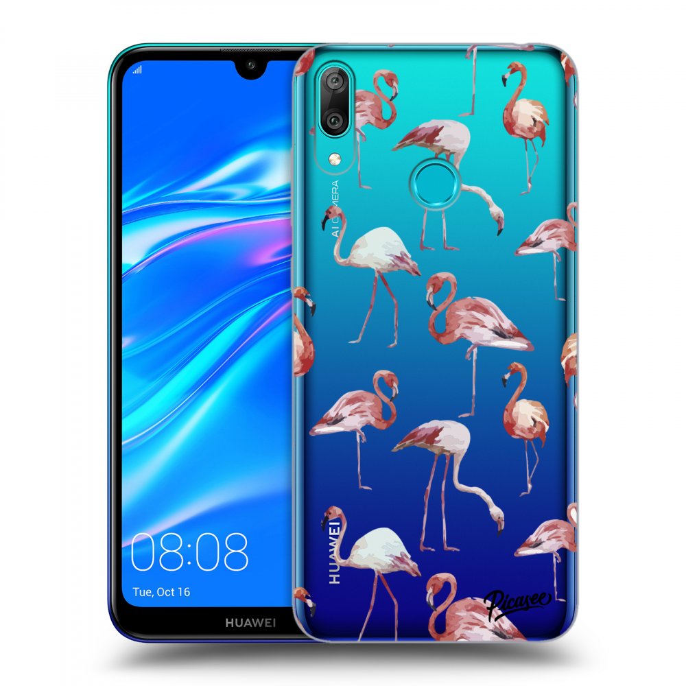 Picasee silikónový prehľadný obal pre Huawei Y7 2019 - Flamingos