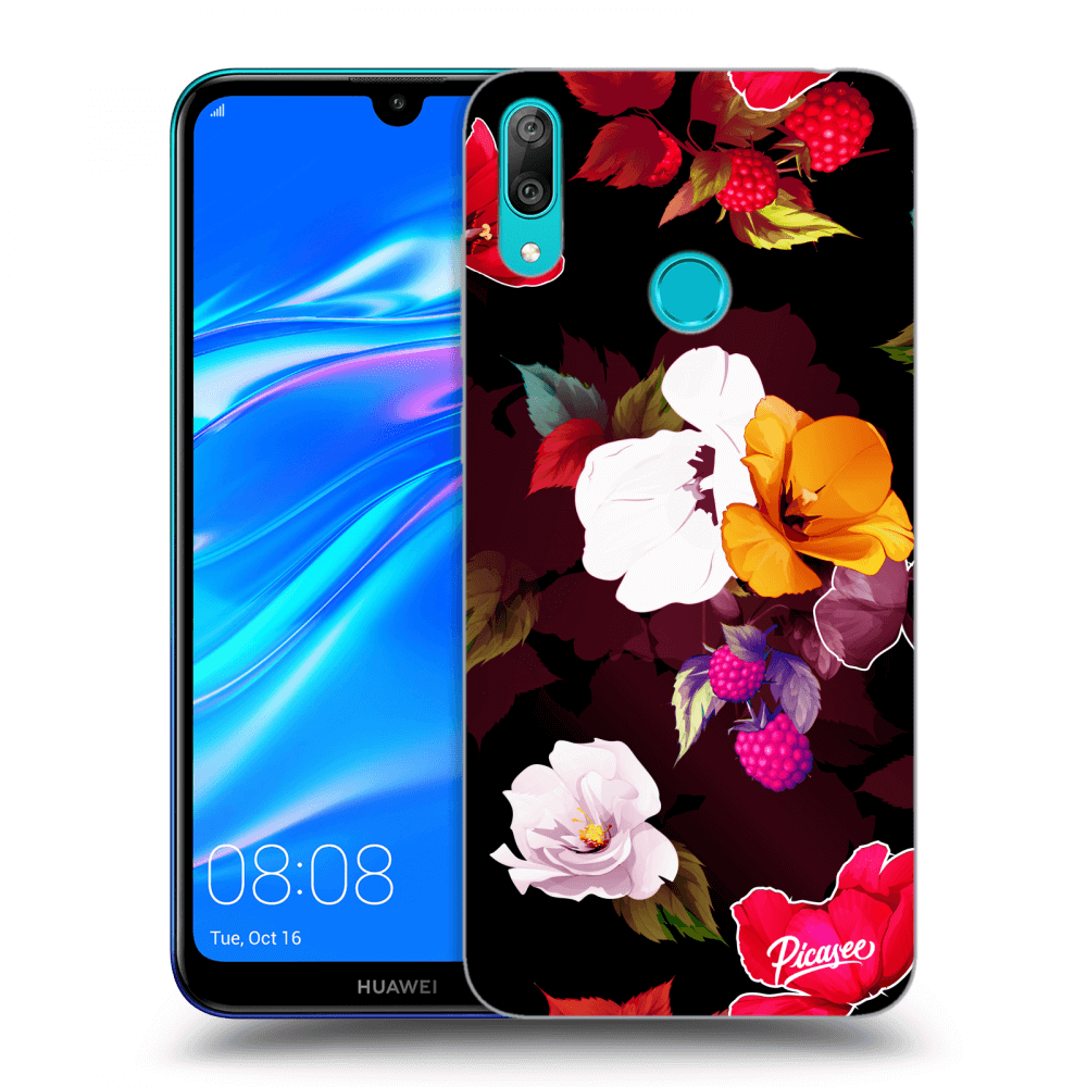 Picasee silikónový čierny obal pre Huawei Y7 2019 - Flowers and Berries