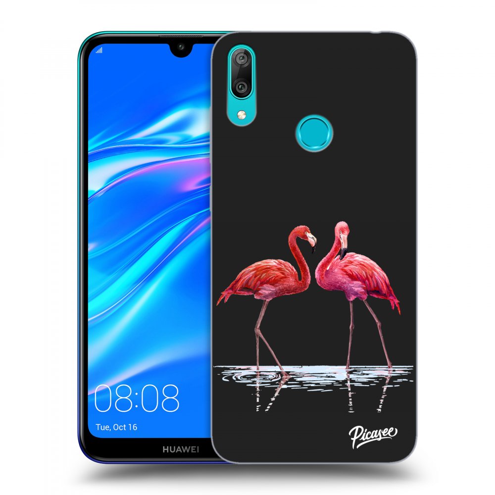 Picasee silikónový čierny obal pre Huawei Y7 2019 - Flamingos couple
