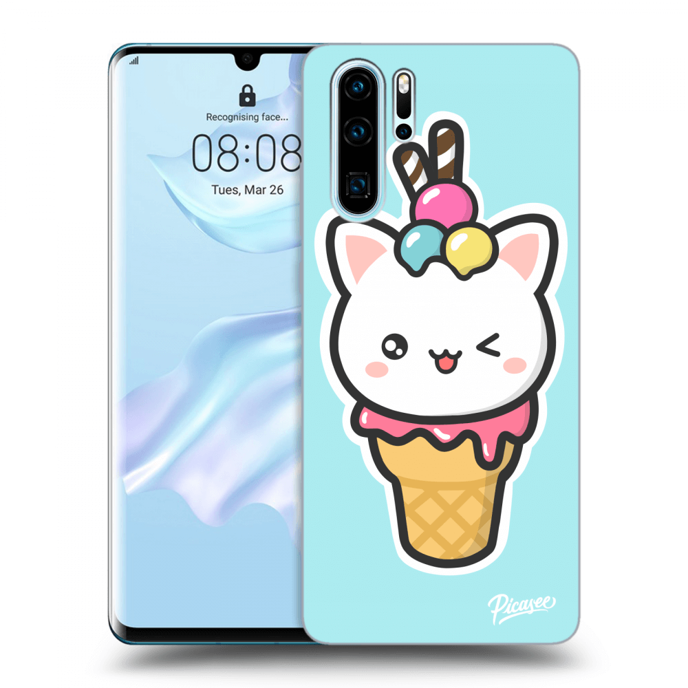 Picasee silikónový prehľadný obal pre Huawei P30 Pro - Ice Cream Cat