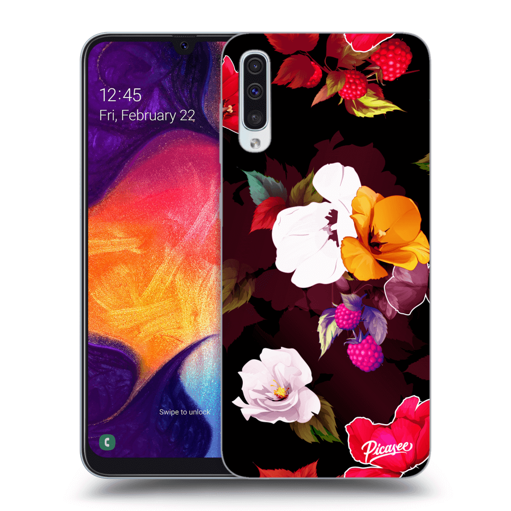 Picasee silikónový čierny obal pre Samsung Galaxy A50 A505F - Flowers and Berries