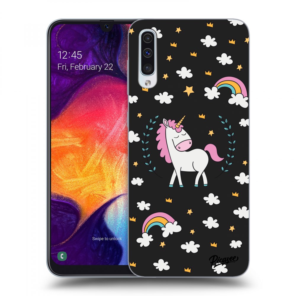 Picasee silikónový čierny obal pre Samsung Galaxy A50 A505F - Unicorn star heaven