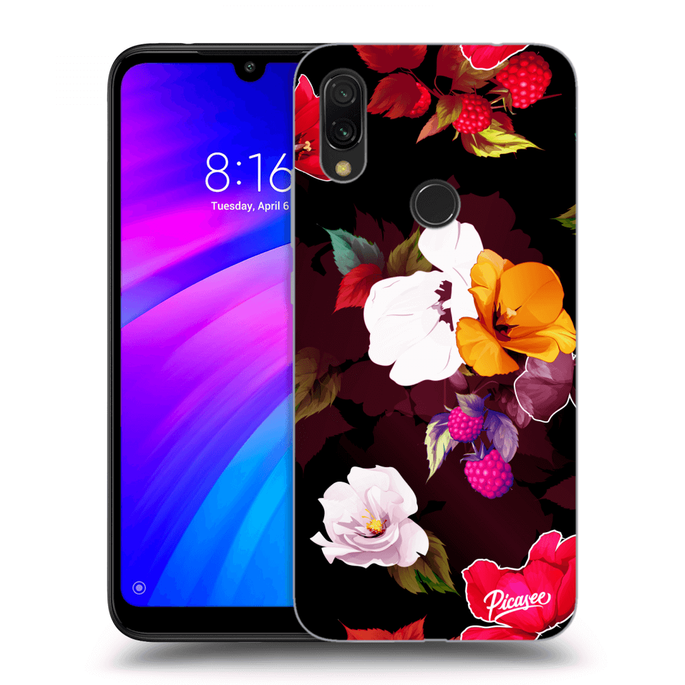 Picasee silikónový čierny obal pre Xiaomi Redmi 7 - Flowers and Berries