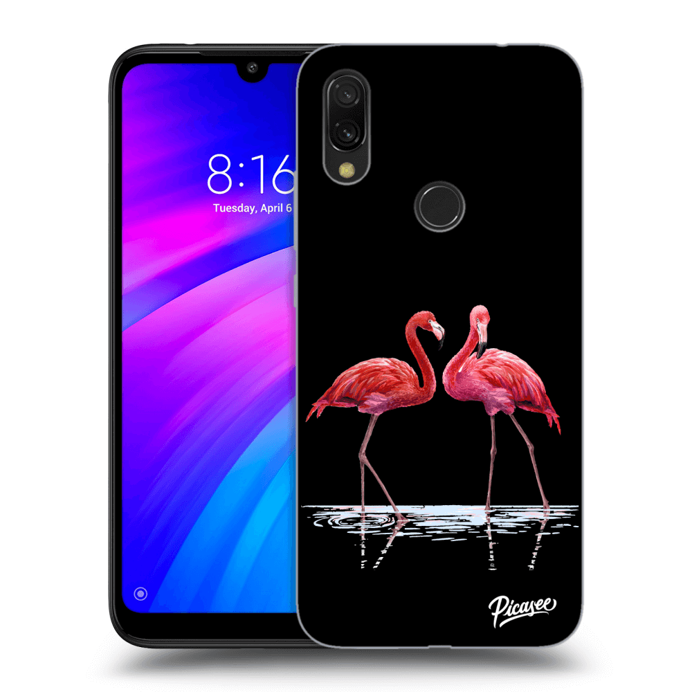 Picasee silikónový čierny obal pre Xiaomi Redmi 7 - Flamingos couple
