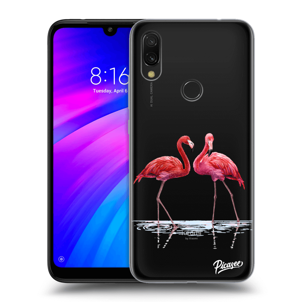 Picasee silikónový prehľadný obal pre Xiaomi Redmi 7 - Flamingos couple