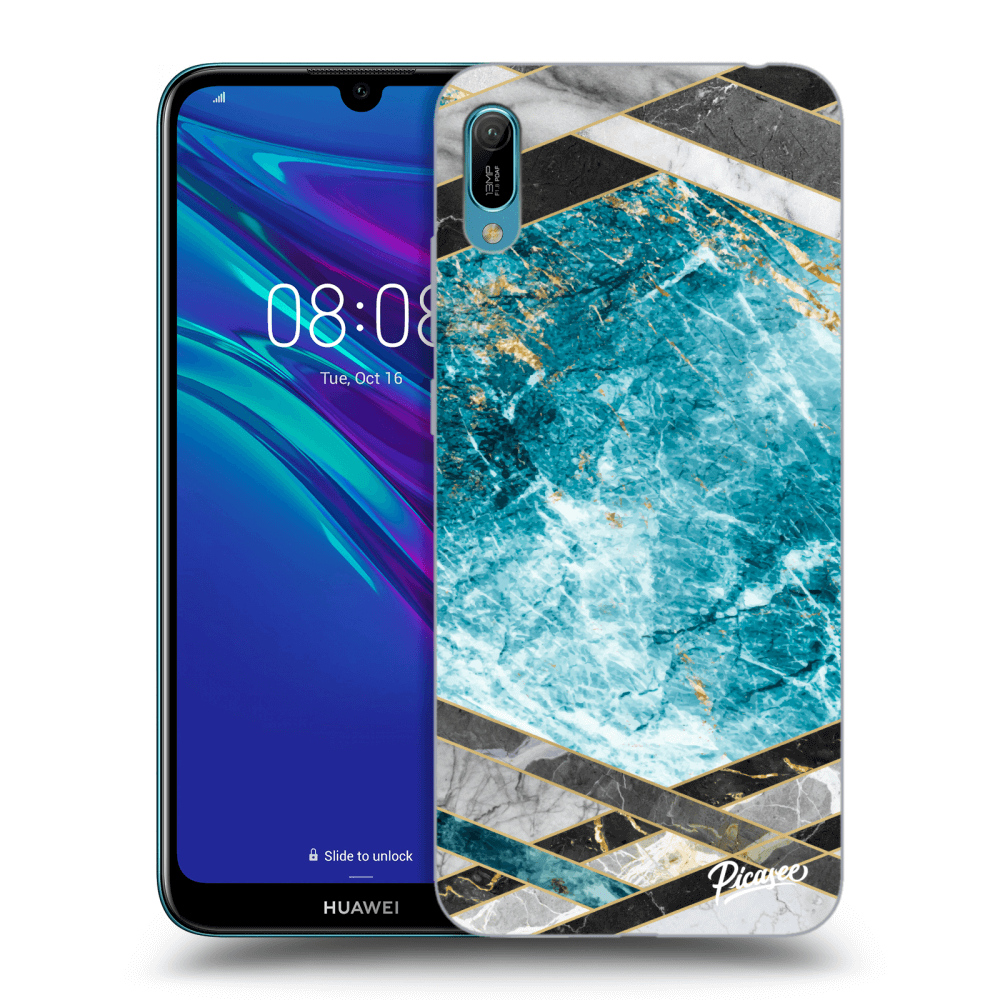 Picasee silikónový čierny obal pre Huawei Y6 2019 - Blue geometry